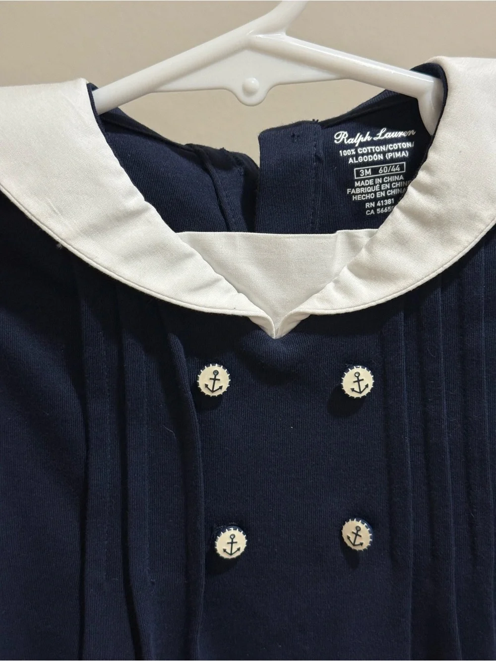 Polo Ralph Lauren Baby Boy 3M Navy Sailor Romper Nautical Anchor